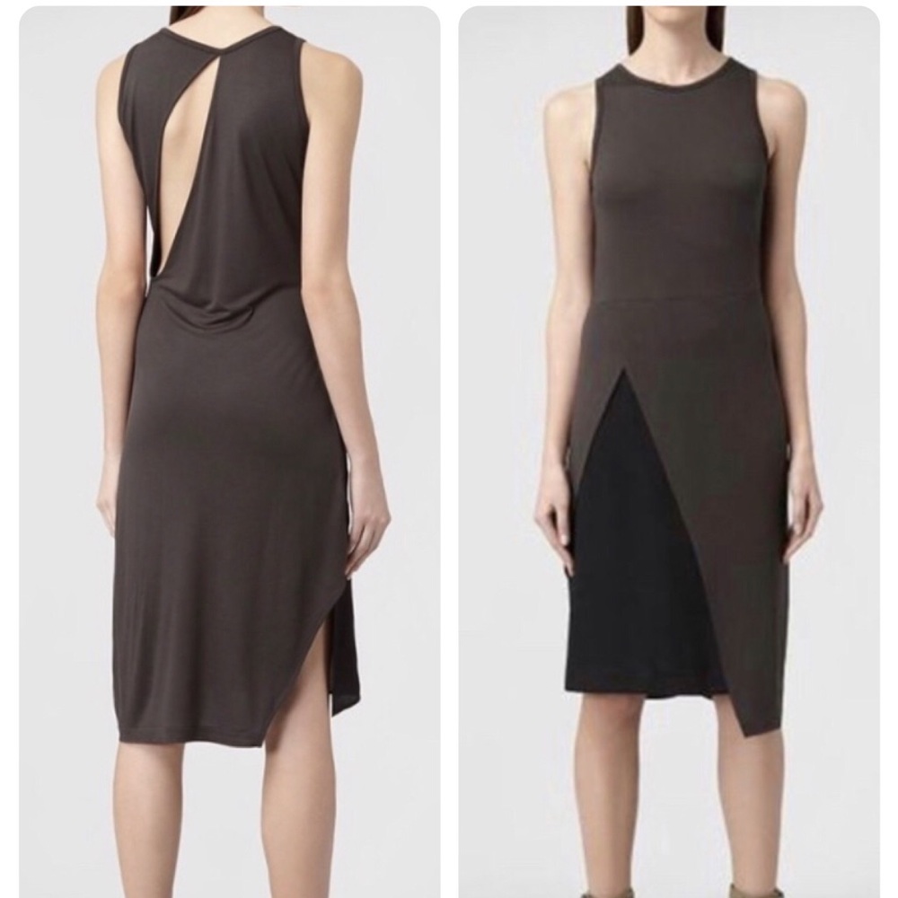 All Saints Carine Black/Blue Cutout Sleeveless Asymmetrical Split Dress size 2